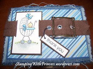 baby boy card with brown belt and buckle
