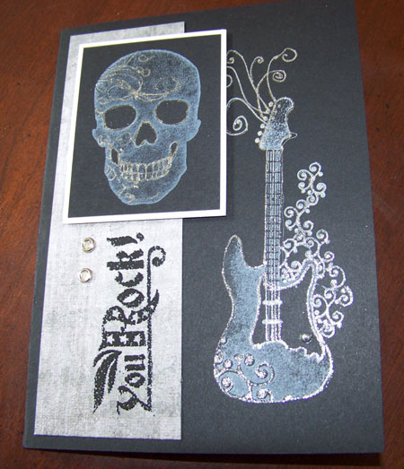 You rock skull and guitar homemade card