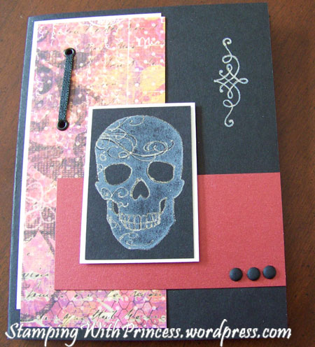 homemade skull card in red and black